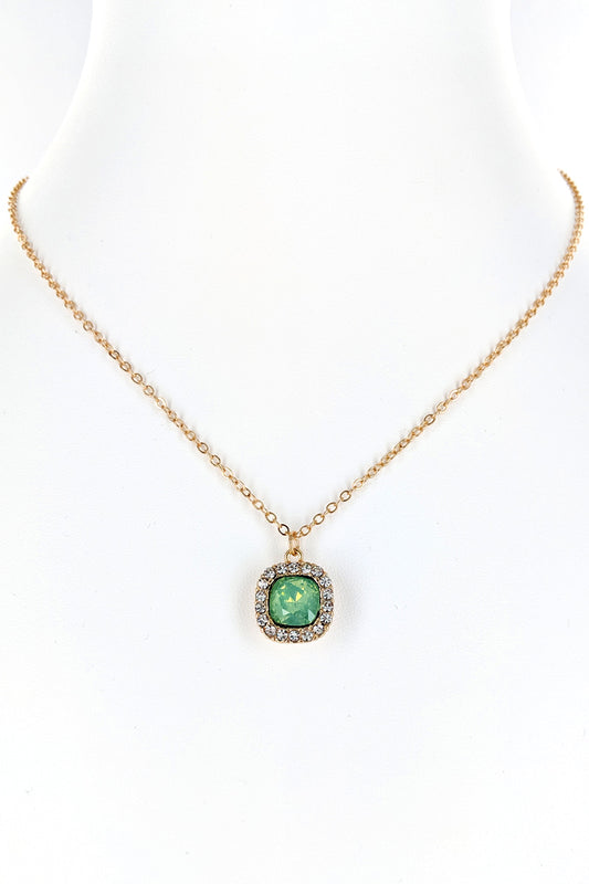 Mint Rhinestone Pendant Necklace Set