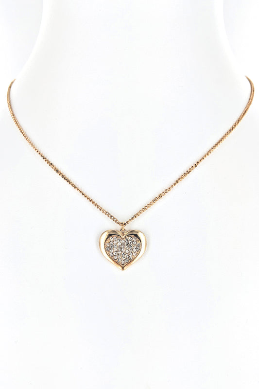 Heart Rhinestone Pendant Necklace Set