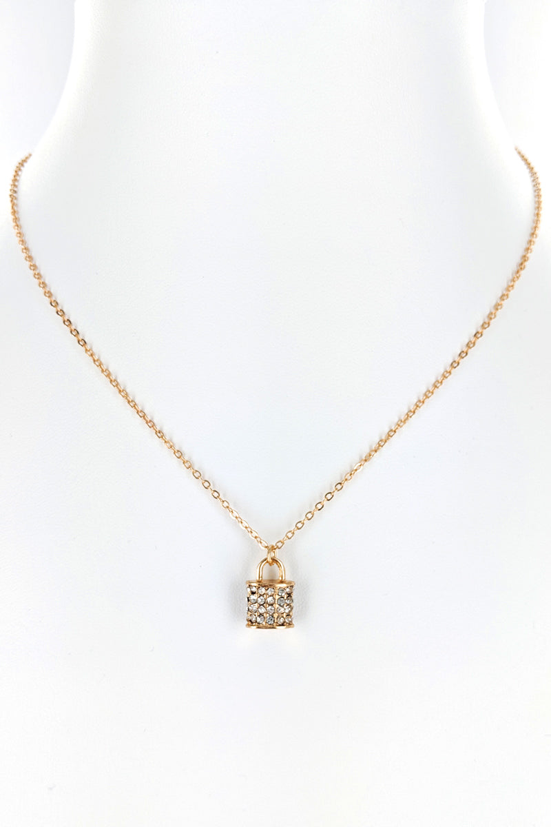 Lock Rhinestone Pendant Necklace Set