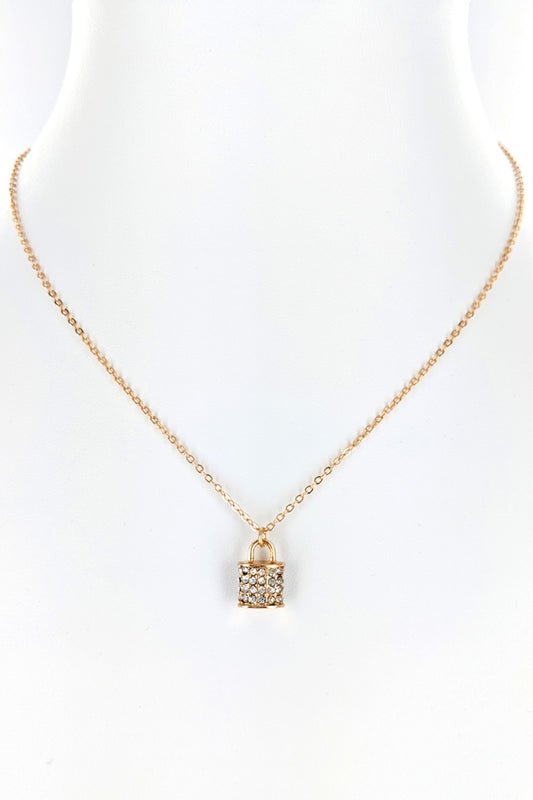 Lock Rhinestone Pendant Necklace Set