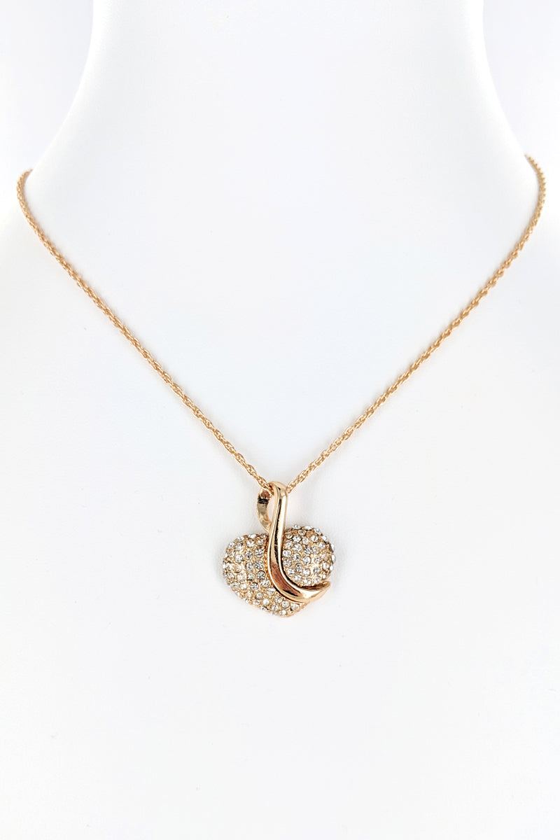 Heart Rhinestone Pendant Necklace Set