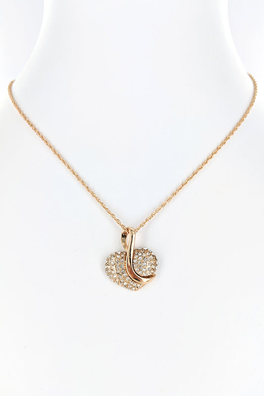 Heart Rhinestone Pendant Necklace Set