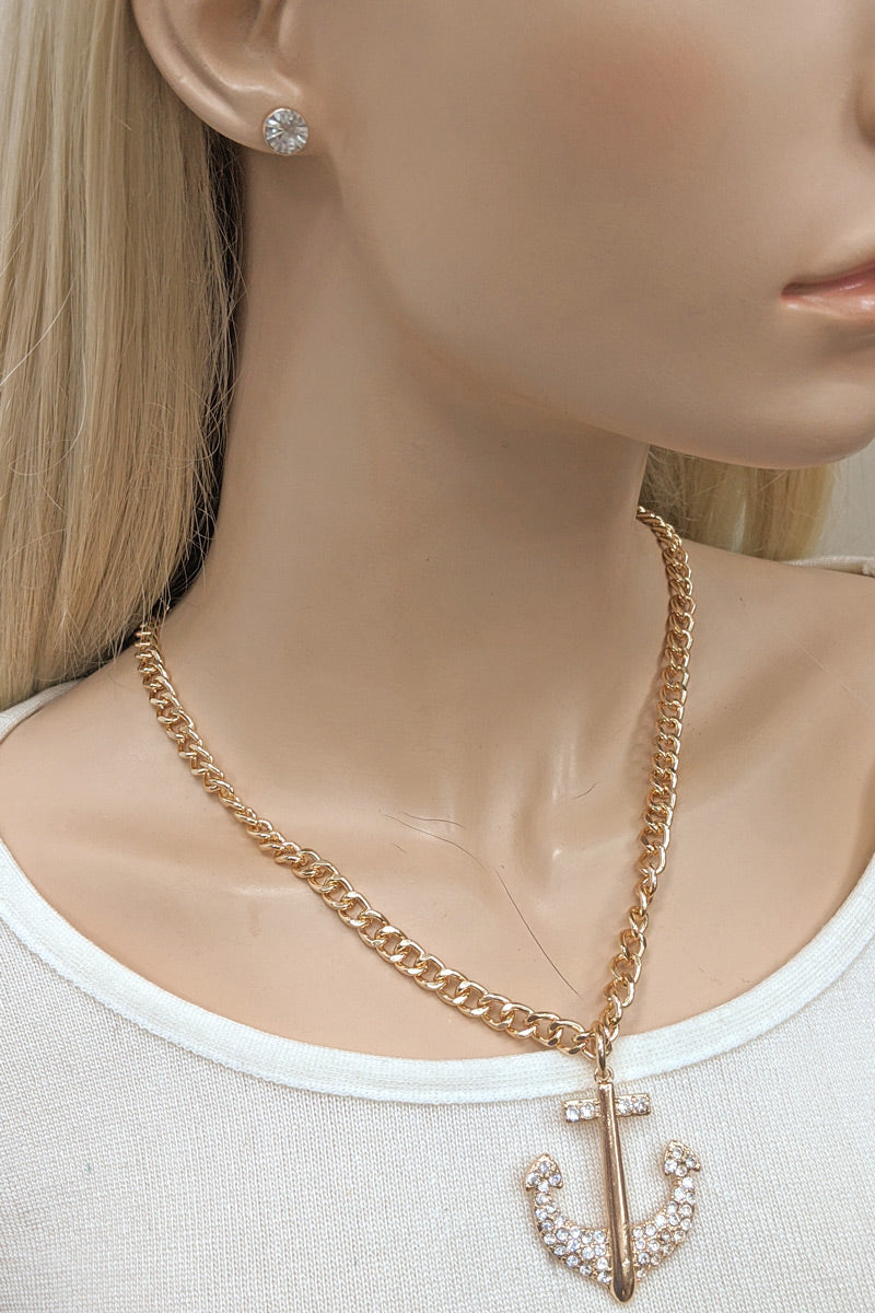 Gold Anchor Chain Necklace Set