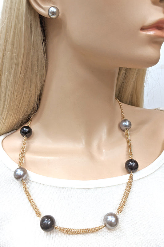 Grey & Black Pearl Necklace Set