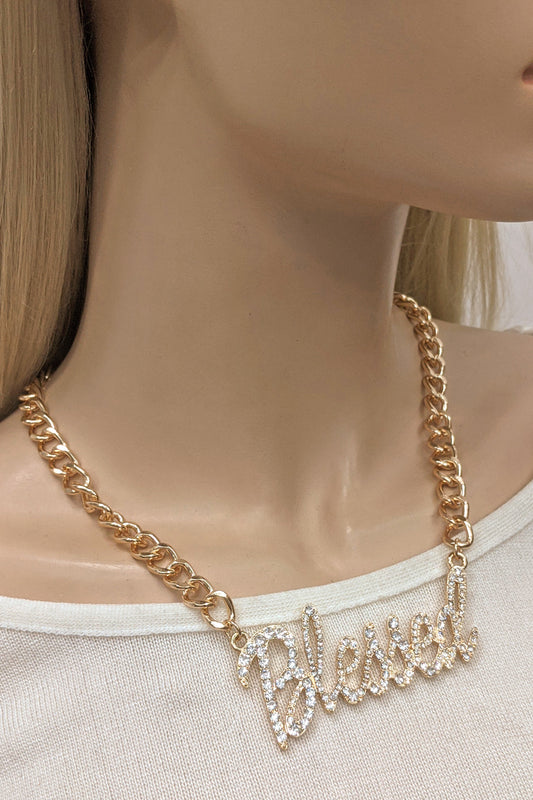 Gold Rhinestone Blessed Necklace Set