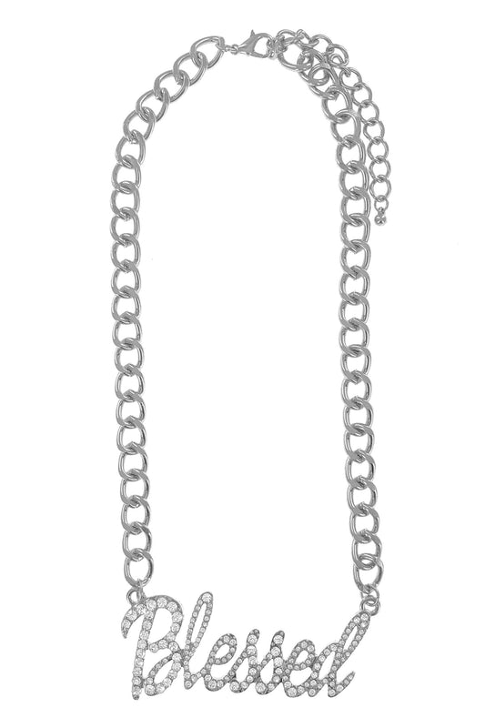 Silver Rhinestone Blessed Necklace Set