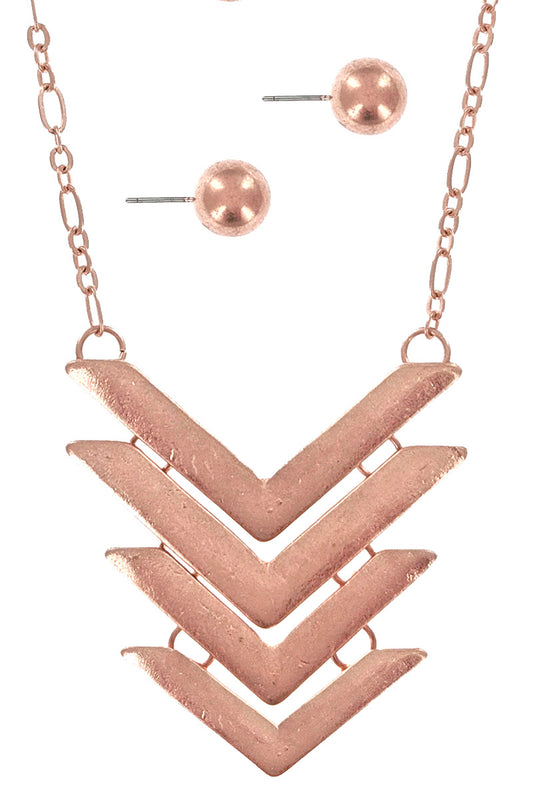 Worn Rose Gold Multi Arrow Necklace Set