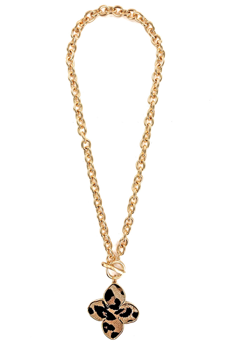 Leopard Faux Leather Pendant Necklace