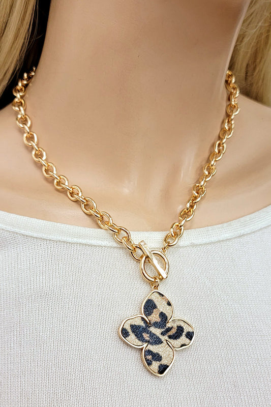 Leopard Faux Leather Pendant Necklace