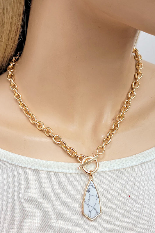 White Semi Precious Stone Pendant Necklace