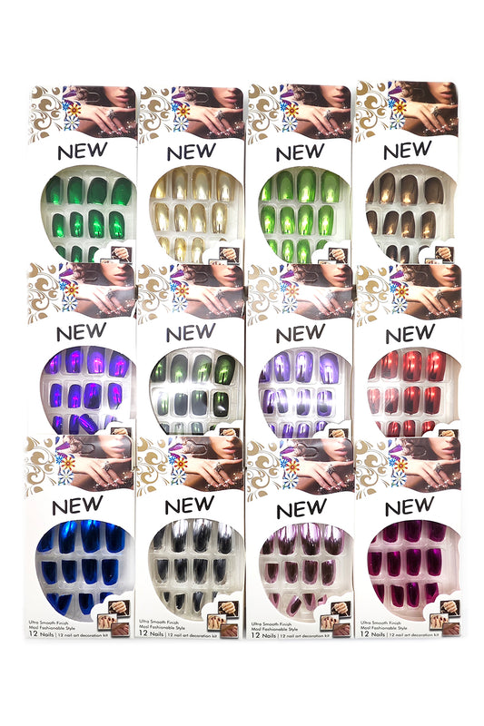 Squared Round Chrome Press-On Nails