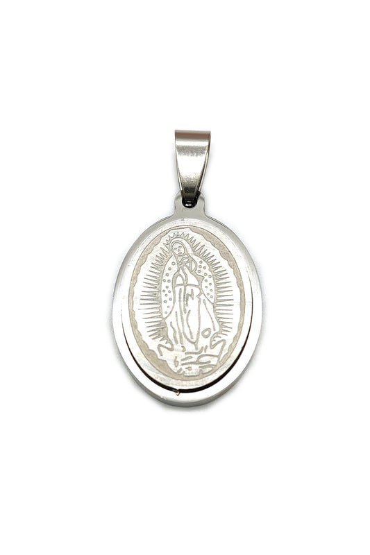 Silver Stainless Steel Virgen De Guadalupe Pendant