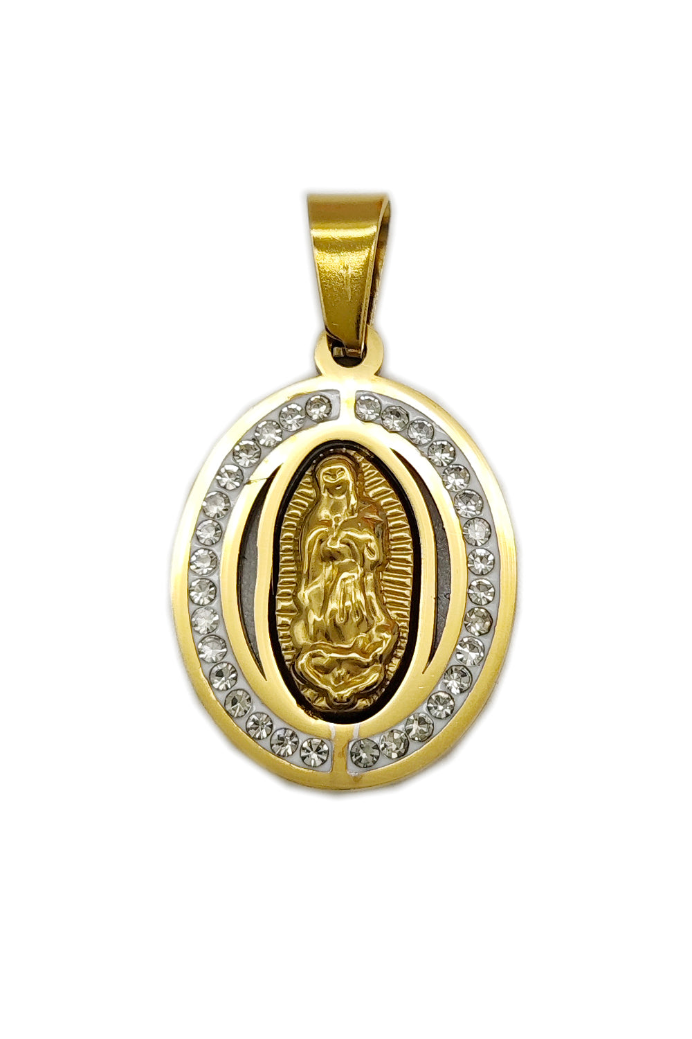 Stainless Steel Rhinestone Virgen De Guadalupe Pendant