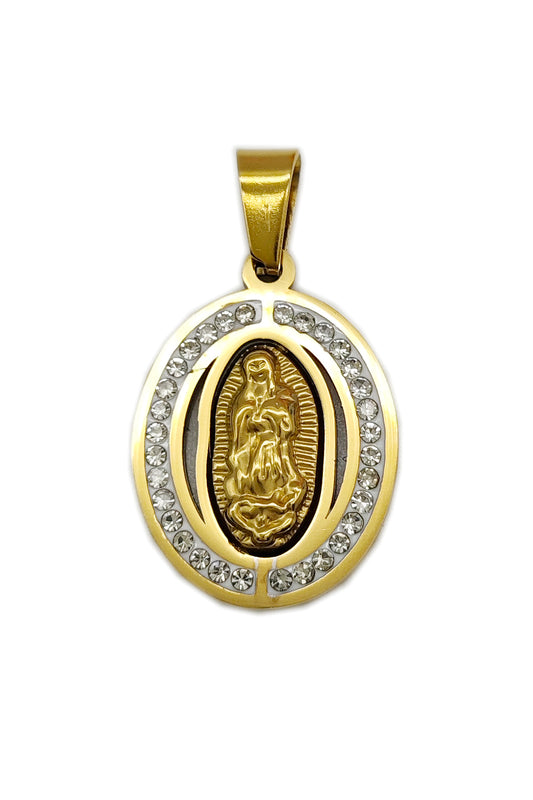 Stainless Steel Rhinestone Virgen De Guadalupe Pendant