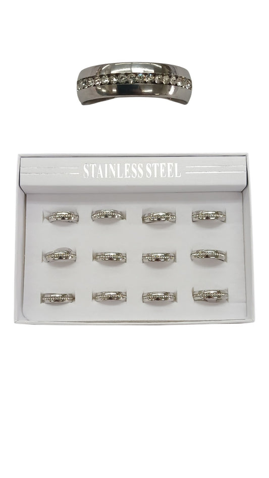 Silver Stainless Steel Rhinestone Ring