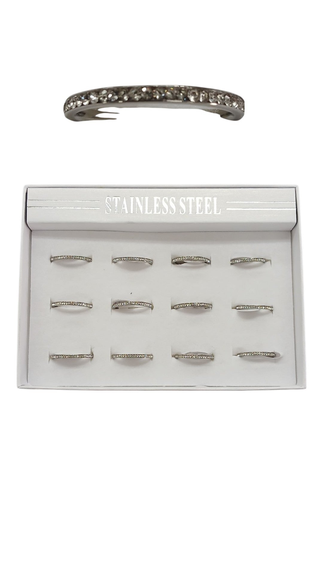 Silver Stainless Steel Rhinestone Ring