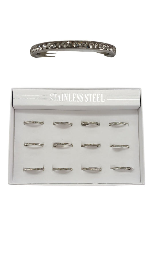 Silver Stainless Steel Rhinestone Ring