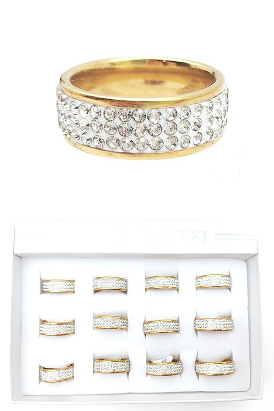 Gold Stainless Steel Rhinestone Rings