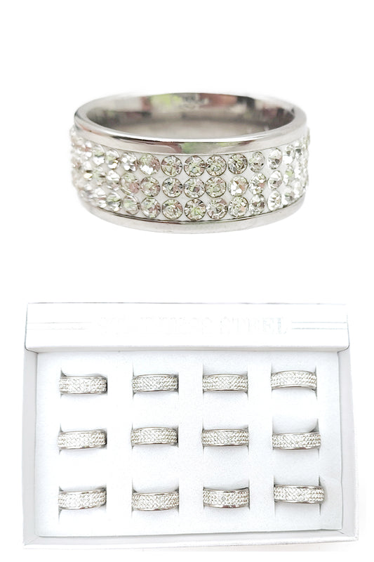 Silver Stainless Steel Rhinestone Rings