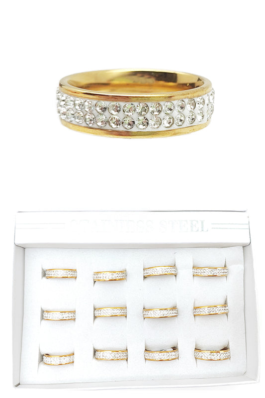 Gold Stainless Steel Rhinestone Rings