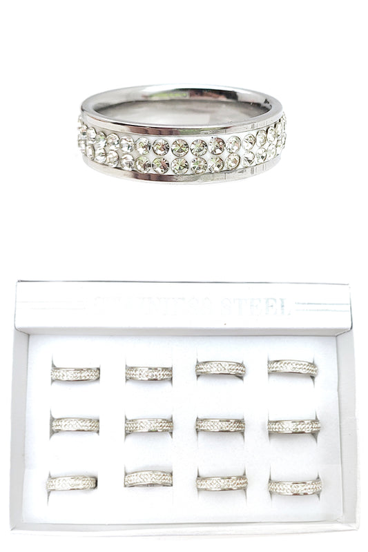 Silver Stainless Steel Rhinestone Ring