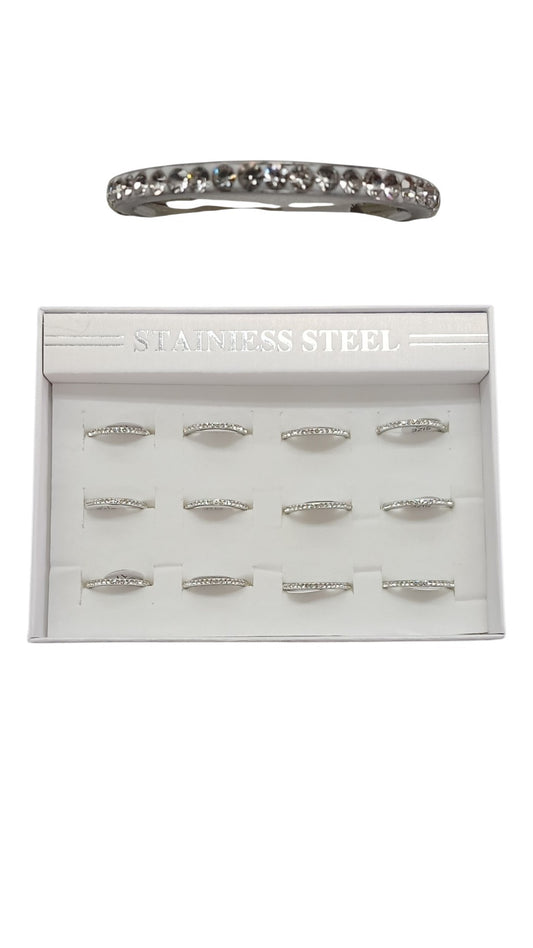 Silver Stainless Steel Rhinestone Ring