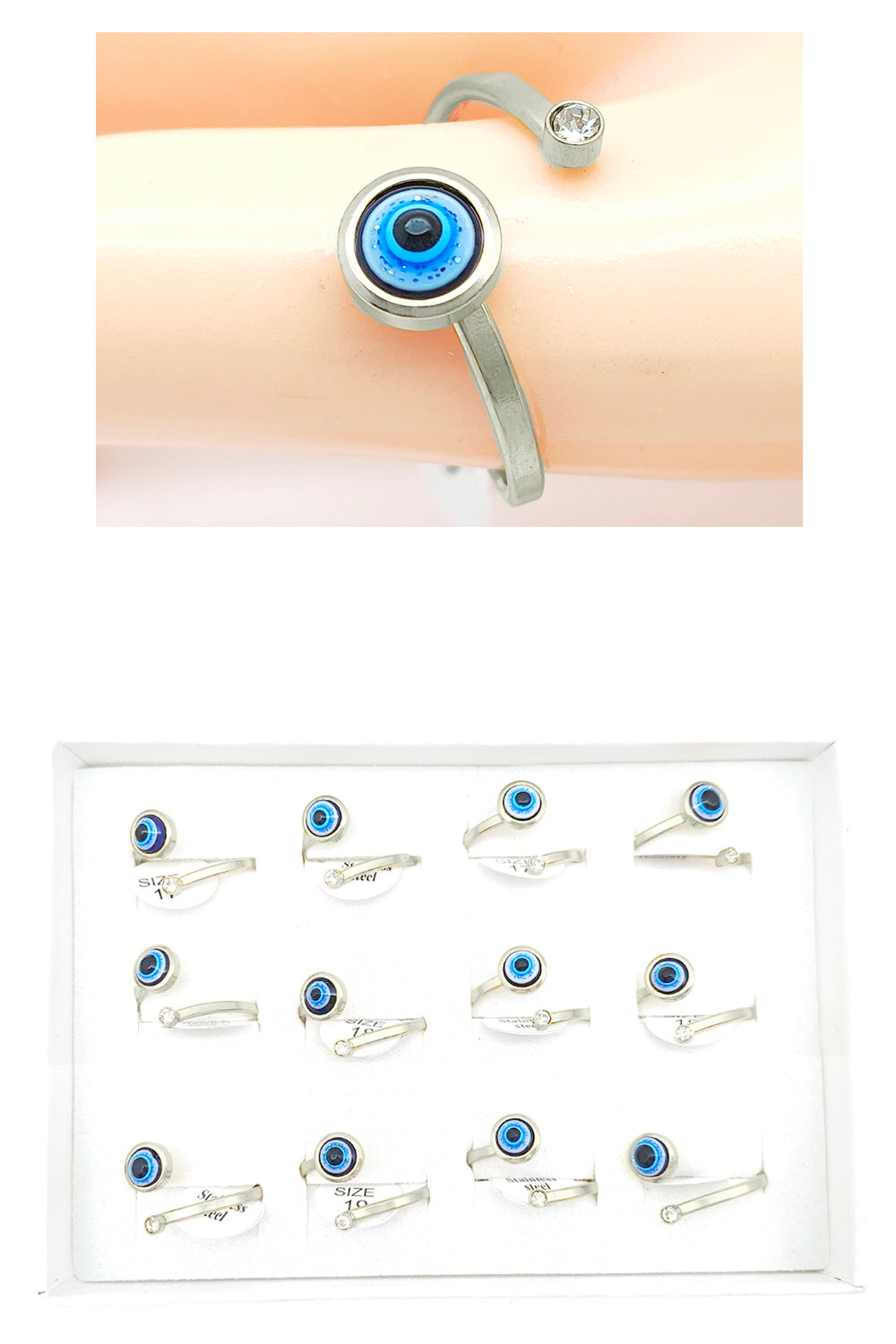 Silver Stainless Steel Evil Eye Ring