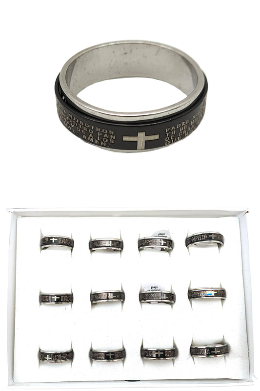 Stainless Steel Spinner Prayer Black Ring
