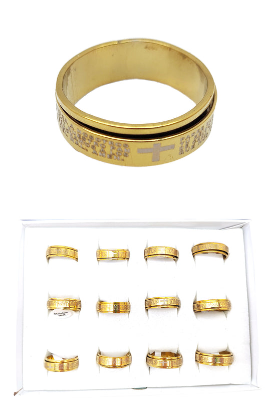Stainless Steel Spinner Prayer Gold Ring