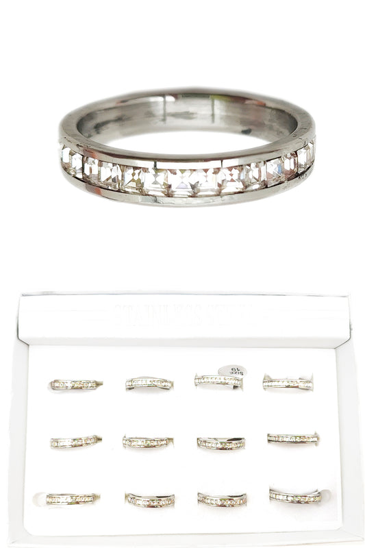 Silver Stainless Steel Rhinestone Ring