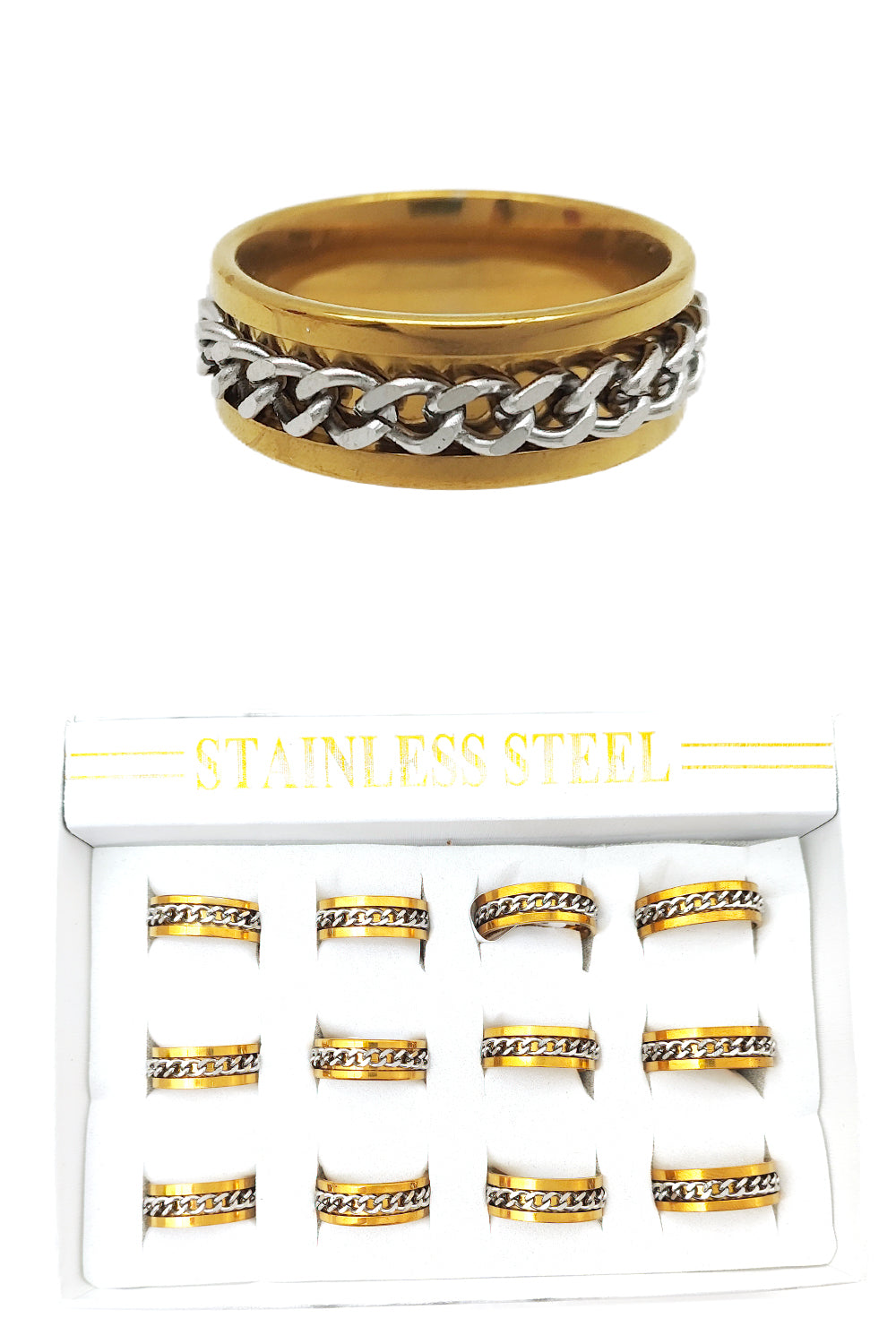 Gold Stainless Steel Chain Link Spinner Ring