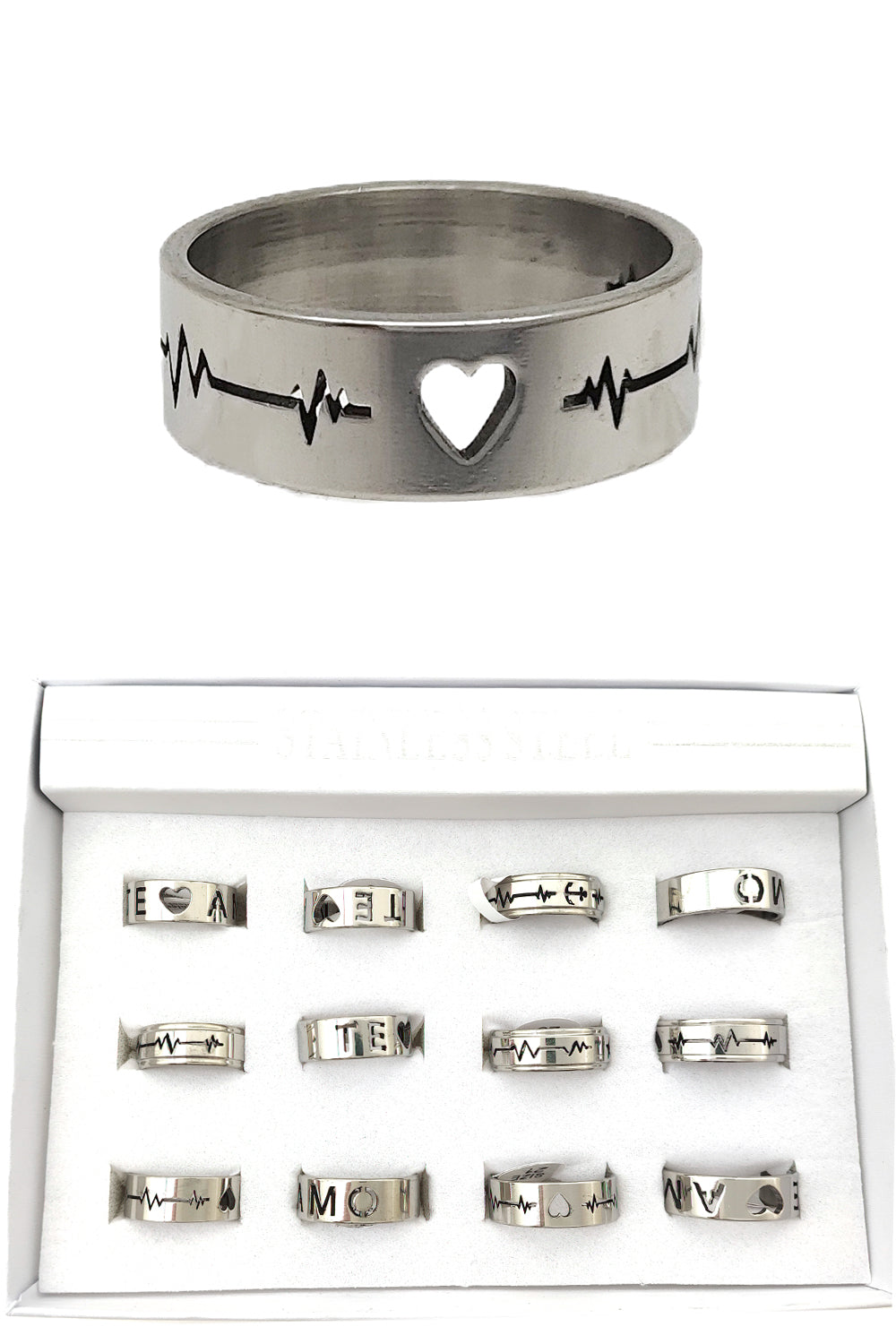 Stainless Steel Heartbeat Ring
