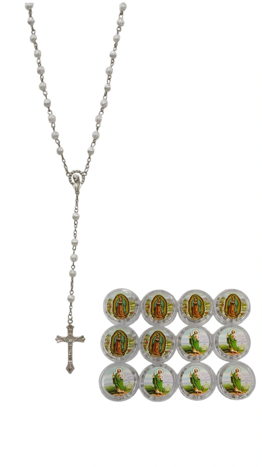 White Pearl Rose Rosary