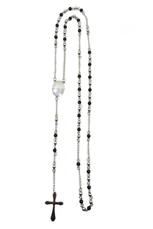 Silver/Black Beaded Stainless Steel Rosary