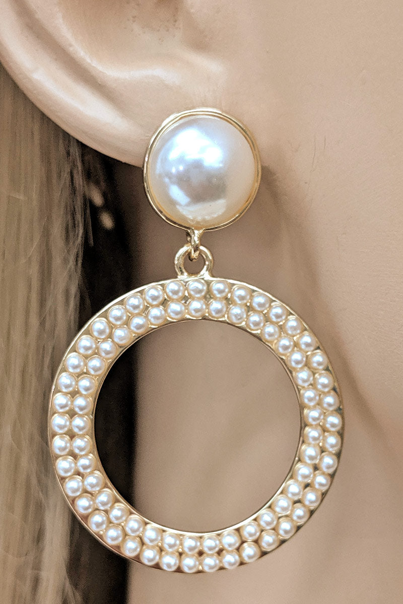 Gold & Pearl Circular Drop Earrings