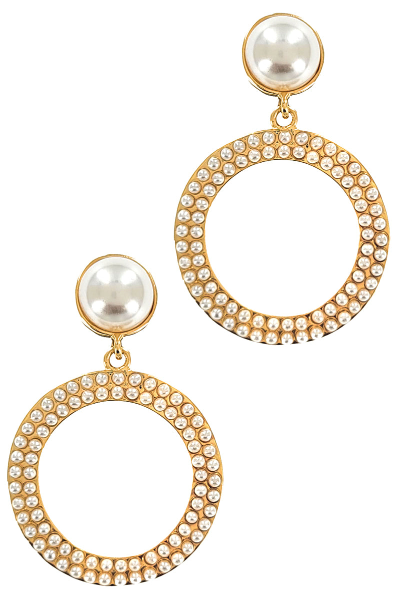 Gold & Pearl Circular Drop Earrings