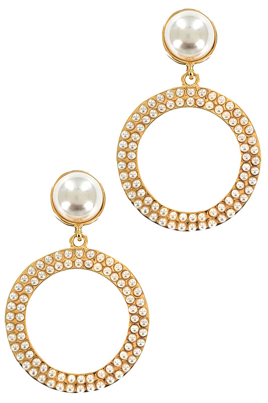 Gold & Pearl Circular Drop Earrings