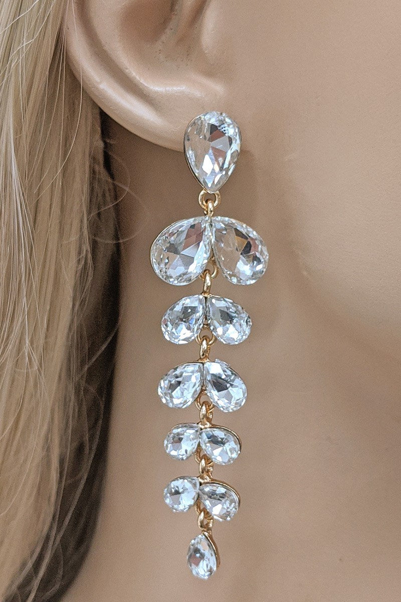 Gold Clear Multiple Tear Drop Rhinestone Earrings