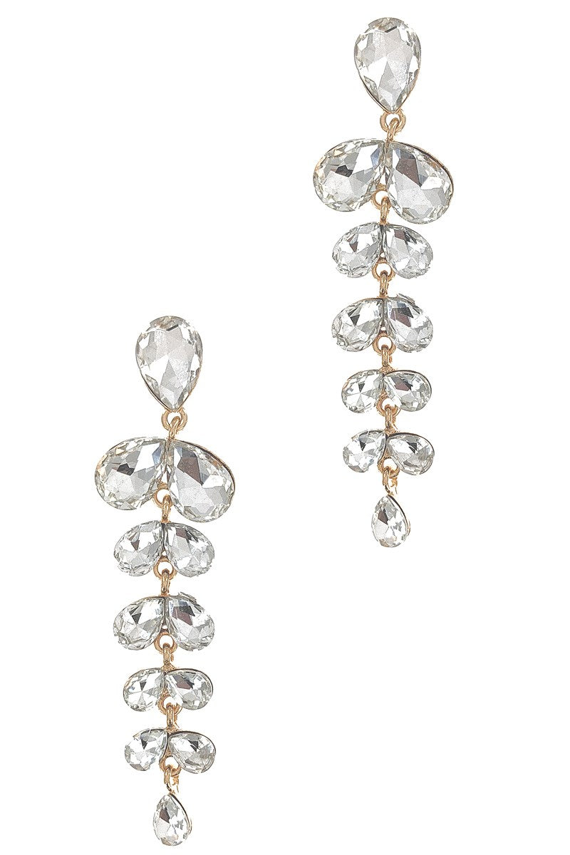 Gold Clear Multiple Tear Drop Rhinestone Earrings