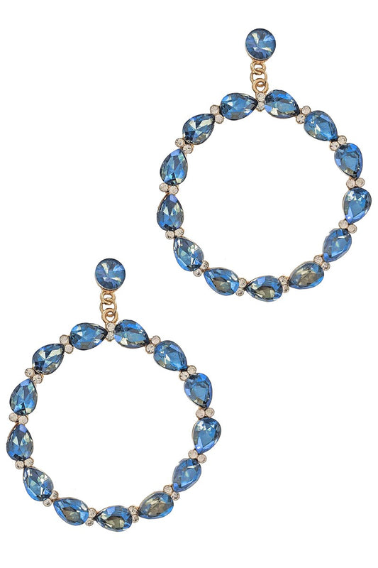 Blue AB Round Rhinestone Earring