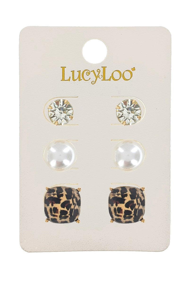 Animal Print Stud Earrings Set